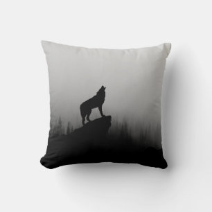Wolf howling at the moon throw pillow