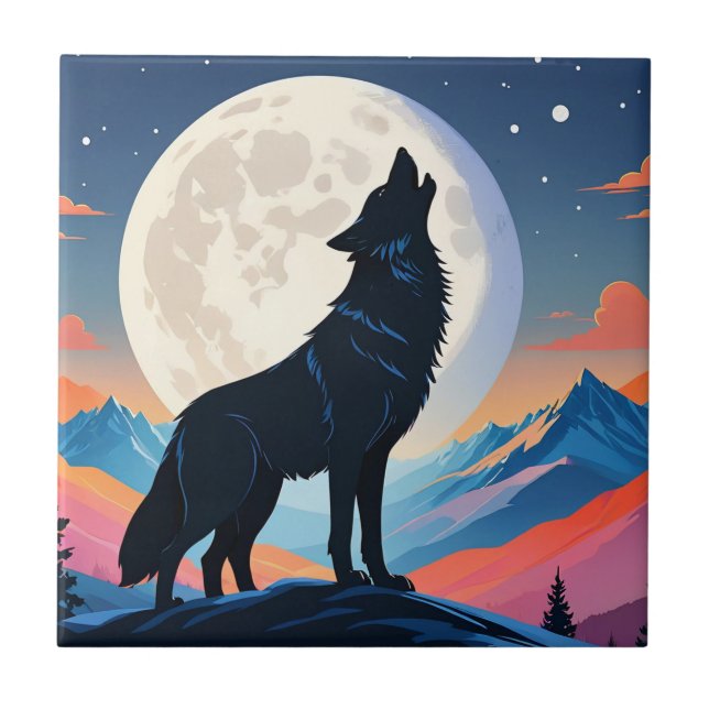 Wolf Howling At The Moon Tile (Front)