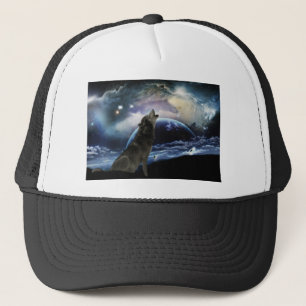Wolf howling at the moon trucker hat