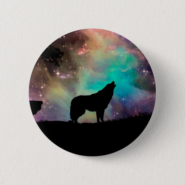 Wolf howling at the universe 2 inch round button (Front)