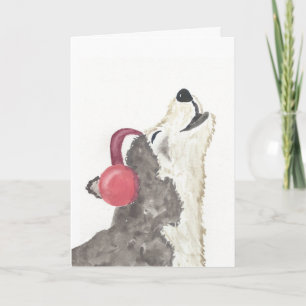 Wolf Howling Avec Casque Carte Anniversaire