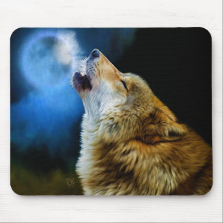 Wolf Howling Beneath Full Moon Mouse Pad