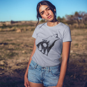 Wolf Howling Full Moon Forest Silhouette T-Shirt