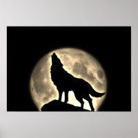 Wolf Howling Full Moon Night Vintage Sepia