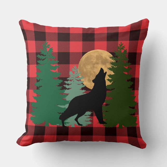 Wolf Howling Full Moon Throw Pillow (Front)
