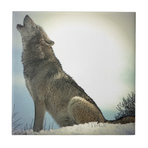 Wolf Howling in Snow Tile
