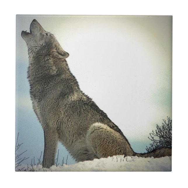 Wolf Howling in Snow Tile (Front)