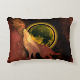 WOLF HOWLING IN SPACE MOON GALAXY  ACCENT PILLOW
