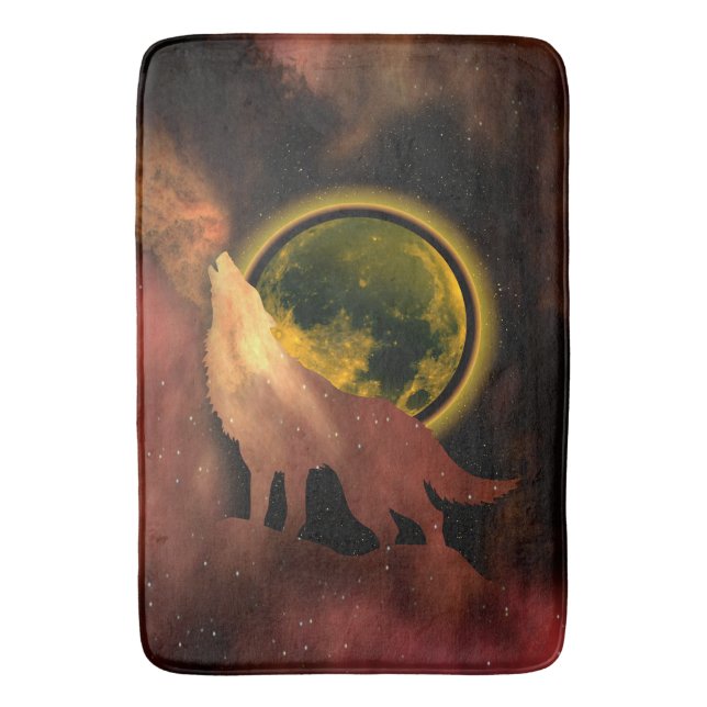 WOLF HOWLING IN SPACE MOON GALAXY  BATH MAT (Front Vertical)
