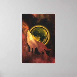 WOLF HOWLING IN SPACE MOON GALAXY CANVAS PRINT