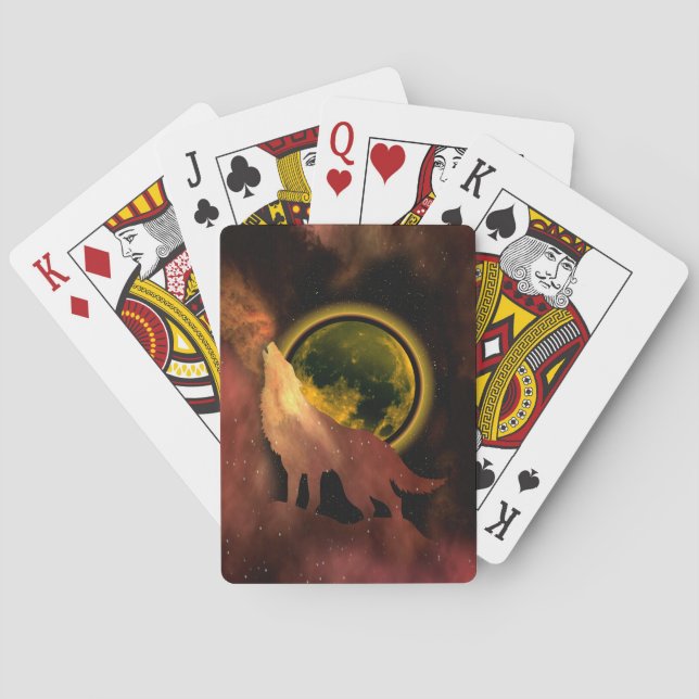 WOLF HOWLING IN SPACE MOON GALAXY  PLAYING CARDS (Back)