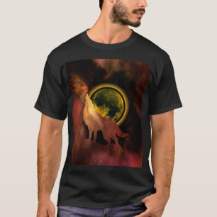 WOLF HOWLING IN SPACE MOON GALAXY    T-Shirt