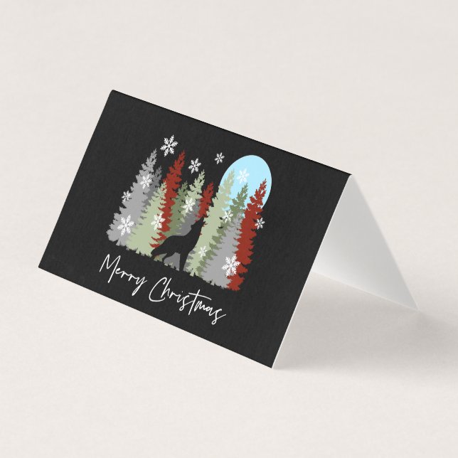Wolf Howling In The Forest Merry Christmas Trees  (Front)