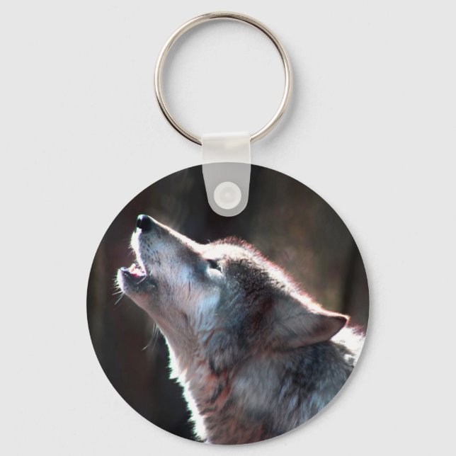 Wolf Howling Lone Wolf Keychain (Front)