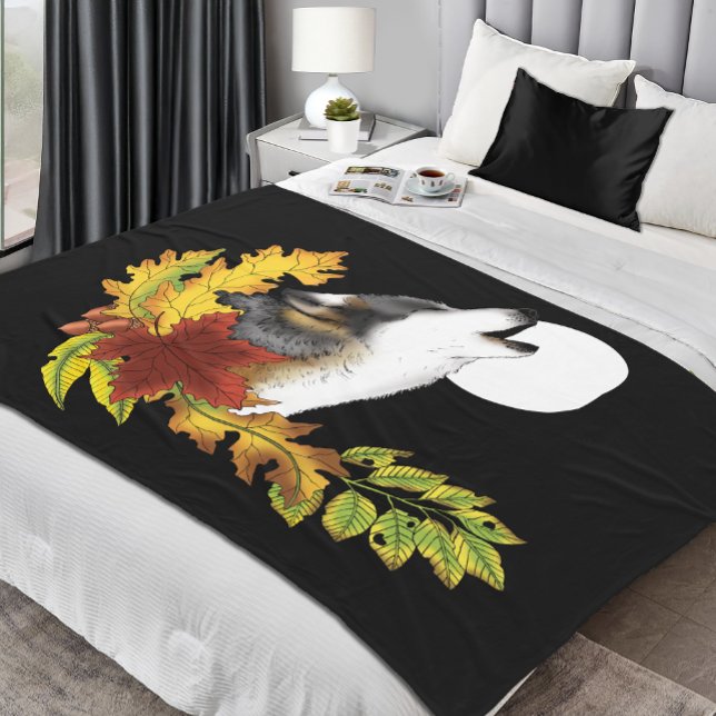 Wolf Howling Moon Fleece Blanket (Creator Uploaded)