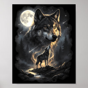 Wolf Howling Moon Forest Nature Wildlife Lovers Poster