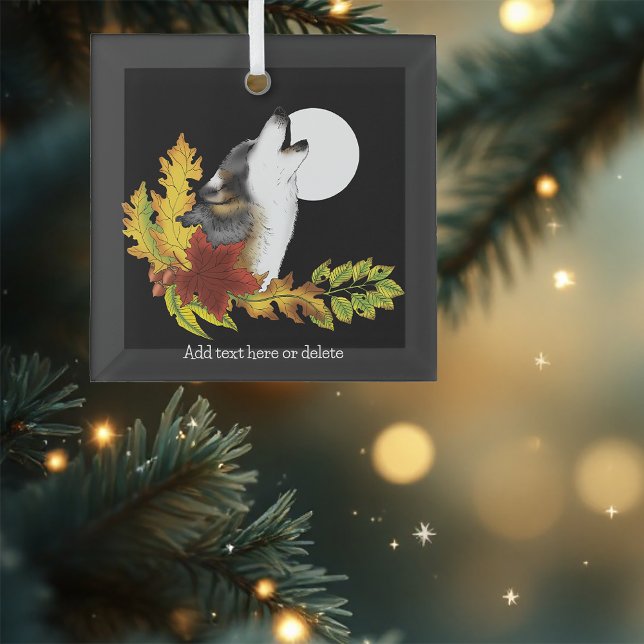 Wolf Howling Moon Glass Ornament (Creator Uploaded)