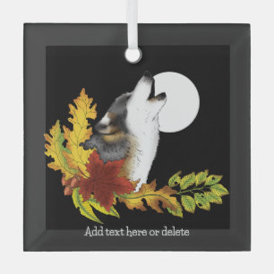 Wolf Howling Moon Glass Ornament