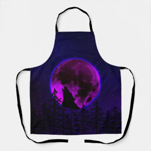 WOLF HOWLING MOON MAGENTA   APRON