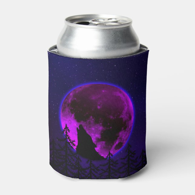 WOLF HOWLING MOON MAGENTA CAN COOLER (Can Front)