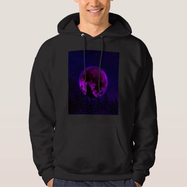WOLF HOWLING MOON MAGENTA  HOODIE (Front)