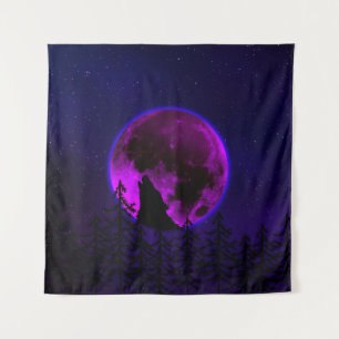 WOLF HOWLING MOON MAGENTA   TAPESTRY