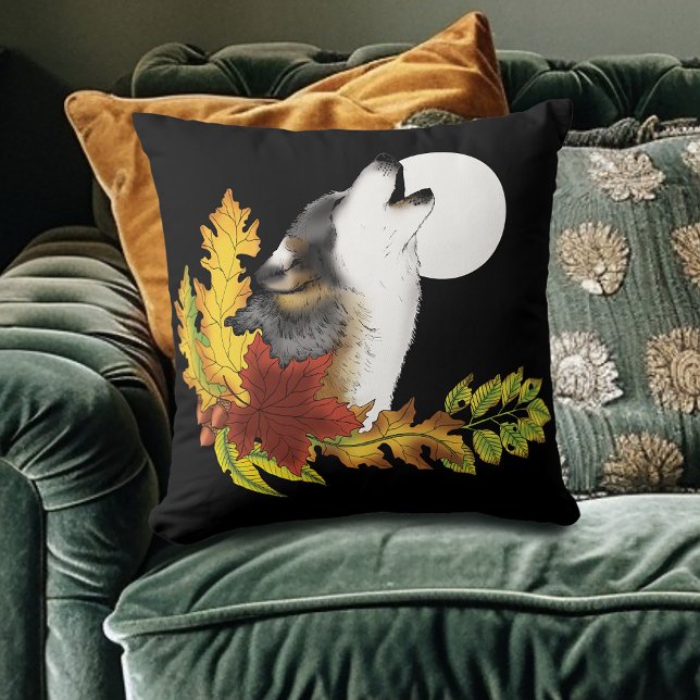 Wolf Howling Moon Throw Pillow (Creator Uploaded)