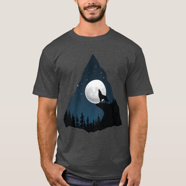 Wolf Howling Moon Tree t-shirt design (Front)