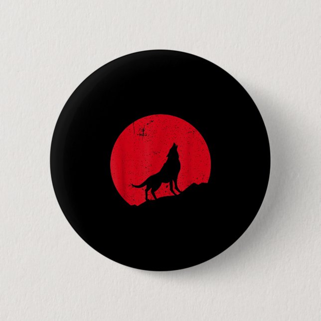 Wolf howling moon wolves scary night halloween 2 inch round button (Front)