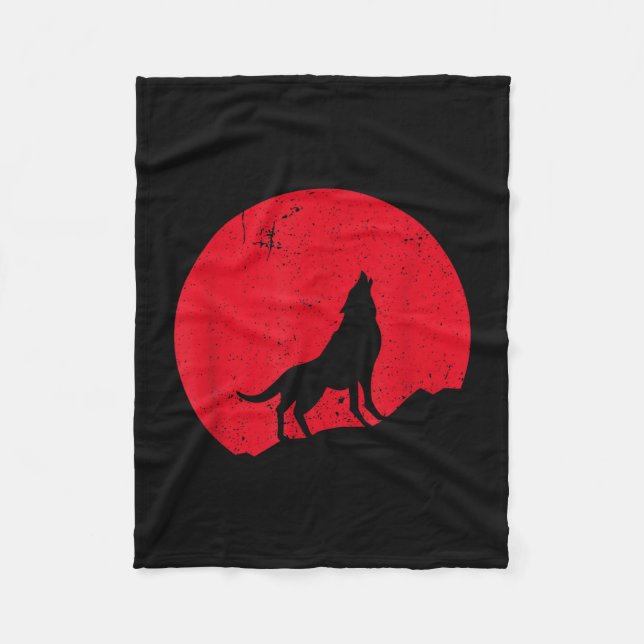 Wolf howling moon wolves scary night halloween fleece blanket (Front)