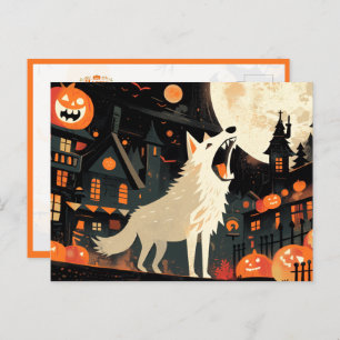Wolf Howling on a Halloween Full Moon Night Postcard