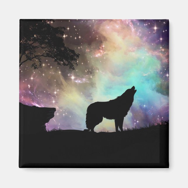 Wolf Howling Silhouette Magnet (Front)