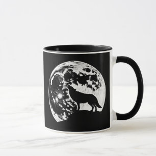 Wolf Howling Silhouetted Against a Full Moon Mug