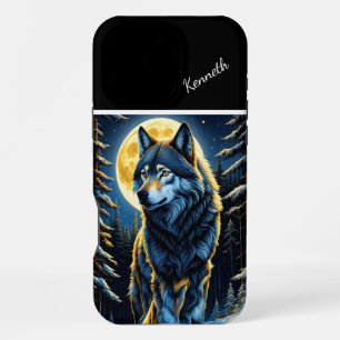 Wolf Howling to Bright Moon iPhone 16 Pro Max Case