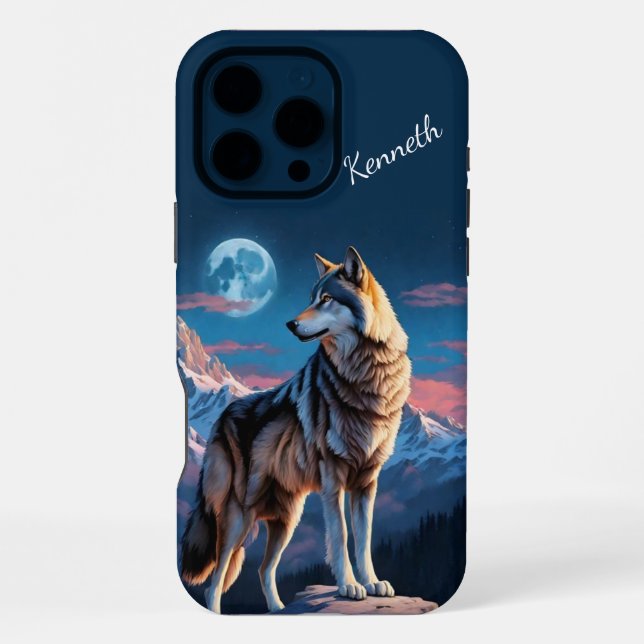 Wolf Howling Under Lunar Glow iPhone Case (Back)