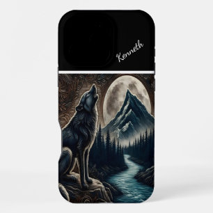 Wolf Howling Under Moonlight iPhone 16 Pro Max Case