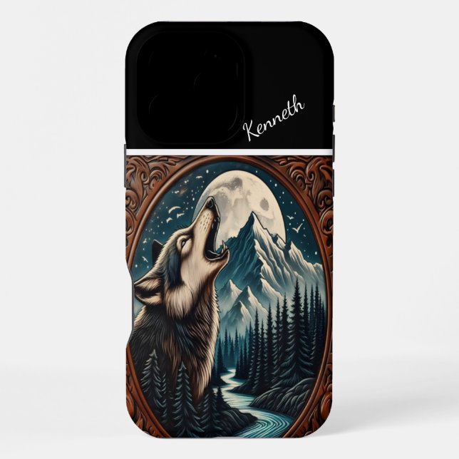Wolf Howling Under Moonlight iPhone Case (Back)