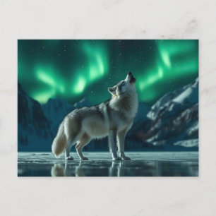 Wolf Howling Under the Northern Lights Holiday Postcard