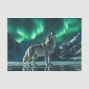 Wolf Howling Under the Northern Lights Tissue Paper