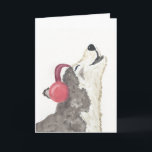 Wolf Howling With Headphones Birthday Card<br><div class="desc">A happy wolf howls along with his favourite tunes,  ready to celebrate a birthday!</div>