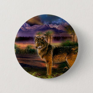Wolf hunting in mountain 2 inch round button