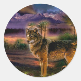 Wolf hunting in mountain classic round sticker