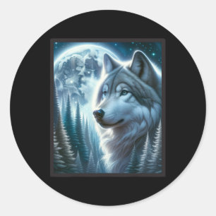 Wolf Icy Moon Galaxy Hunting Ground Grey Wolves Fo Classic Round Sticker