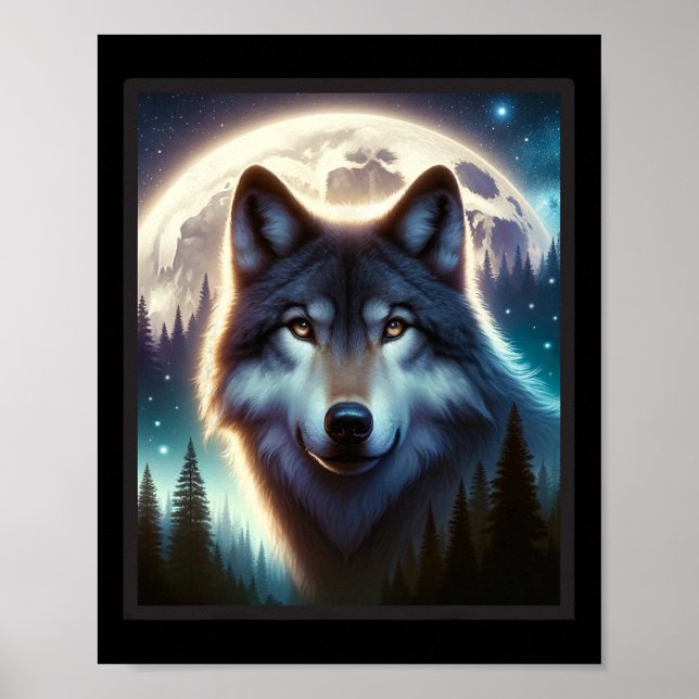 Wolf Icy Moon Galaxy Hunting Ground Grey Wolves Fo Poster (Front)