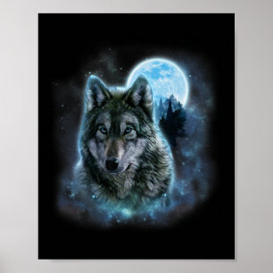 Wolf Icy Moon Galaxy Hunting Ground Grey Wolves Fo Poster