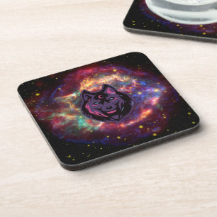 Wolf Illustration, Purple Cosmic Graphic Art Coaster