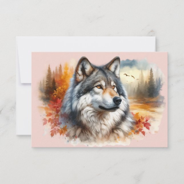 Wolf in Autumn Colours: Nature’s Beauty Unleashed Thank You Card (Front)