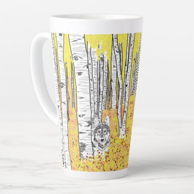 Wolf In Autumn Woods  Latte Mug (Left Angle)