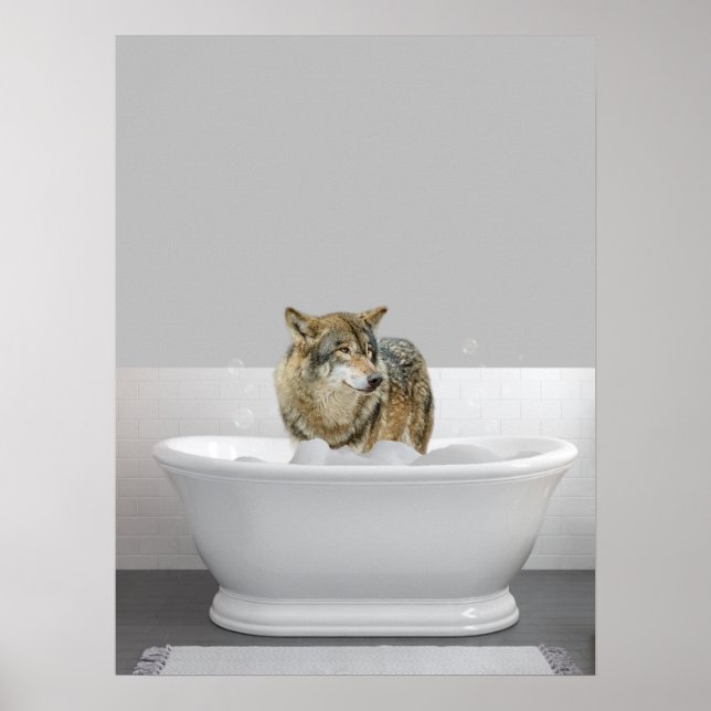 Wolf in Bathtub Bubble bath  Poster (Front)