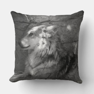 Wolf in Black and White Throw Pillow
